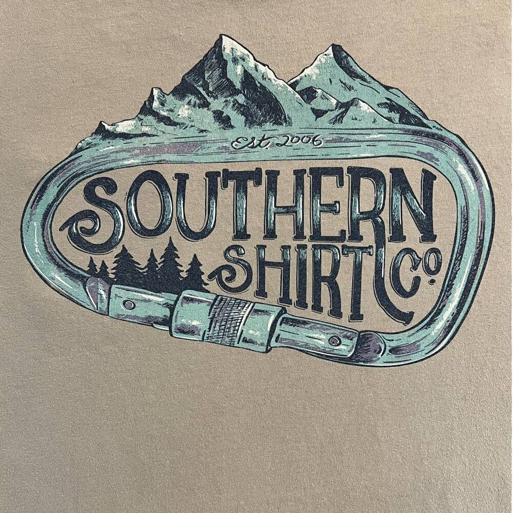 Southern Shirt Co Long Sleeve T-Shirt Brown w/ Carabiner Mountain Logo Mens Med‎